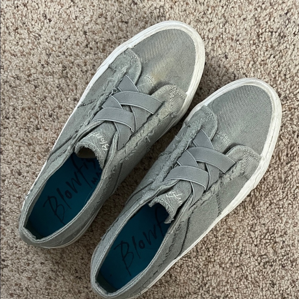 Blowfish Light Gray Green Canvas Slip-On Sneakers with Elastic Cross Straps